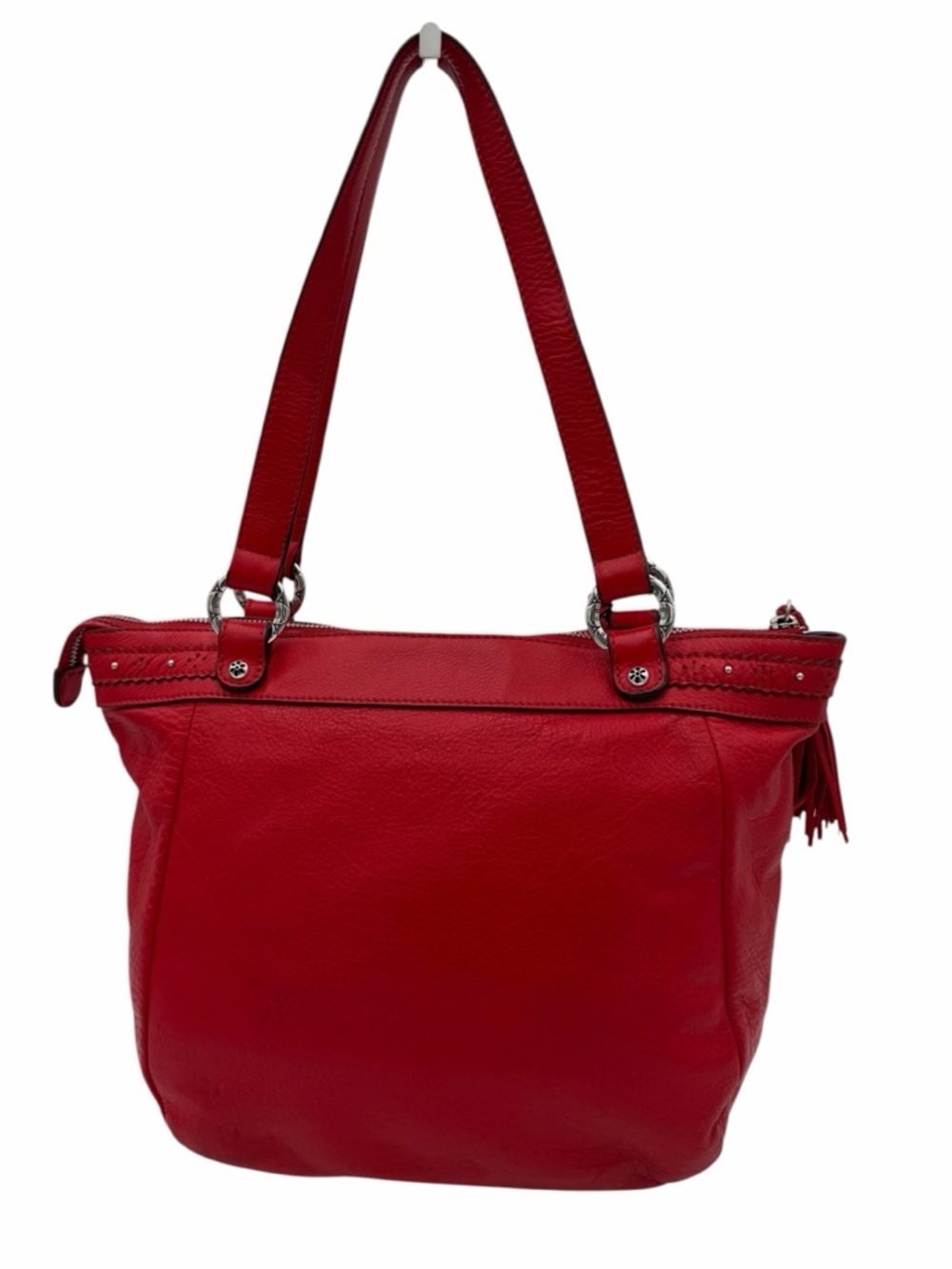 Brighton Red Leather Cutwork Tote Shoulder Bag Heart Charm Tassel Studded - Picture 2 of 11